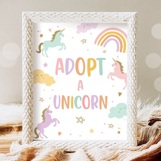 Poster Adopter une fête d'anniversaire Unicorn Pastel Rai