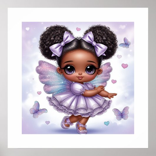 Poster Adorable Afro Puff Bébé Fille Pastel Violet (Devant)