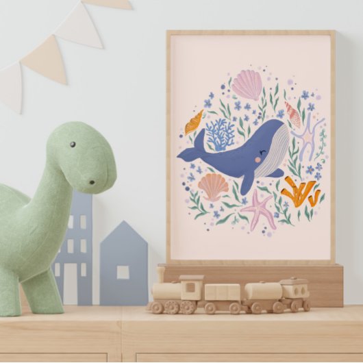 Poster Adorable baleine et vie marine