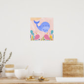 Poster Adorable baleines bleues dans une scène océanique  (Cuisine)