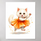 Poster Adorable Ballerine Chatte Blanche en Tutu Orange (Devant)