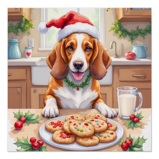Poster Adorable Basset Hound Sneaking Christmas Cookies (Devant)