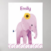 Poster Adorable bébé éléphant avec nom pépinière (Devant)