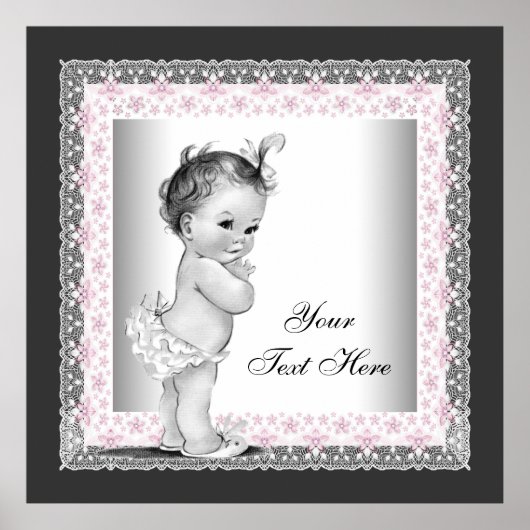 Poster Adorable Bébé Fille Rose Vintage (Devant)