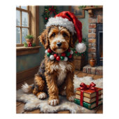 Poster Adorable Bernedoodle Dog Cozy Knitted Santa Hat (Devant)