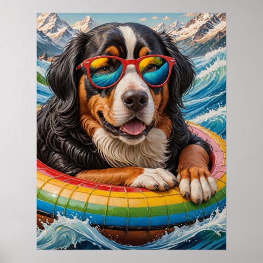 Poster Adorable Bernese Mountain Dog aime Voyage en flott (Devant)