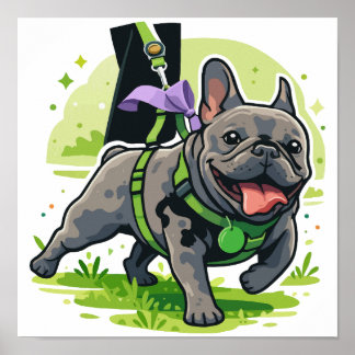 Poster Adorable Bouledogue Français promenant dans le par