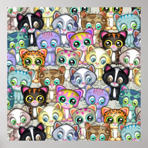 Poster Adorable chat caricature et chaton Gang