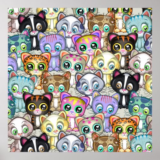 Poster Adorable chat caricature et chaton Gang (Devant)