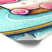 Poster Adorable Chat Célébrer Anniversaire avec gâteau (Coin)