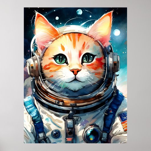 Poster Adorable Chat d'astronaute américain (Devant)