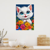 Poster adorable chat de dessin animé (Cuisine)