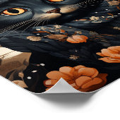 Poster Adorable Chat noir dans une Écharpe et Casquette (Coin)