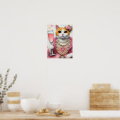 Poster Adorable Chat Rose Robe avec Perles avec Boire (Cuisine)