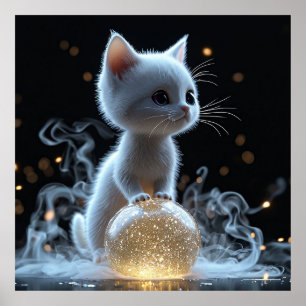 Poster Adorable Chaton Blanc avec Lueur Mystique