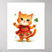 Poster Adorable chaton orange dans une robe trèfle (Devant)
