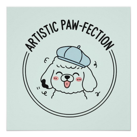 Poster Adorable chiot caniche Artwork vert Doodle (Devant)