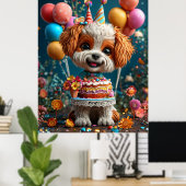 Poster Adorable chiot fête l'anniversaire (Bureau à domicile)