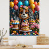 Poster Adorable chiot fête l'anniversaire (Cuisine)