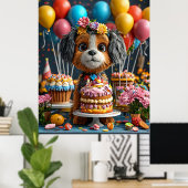 Poster Adorable chiot fête l'anniversaire (Bureau à domicile)
