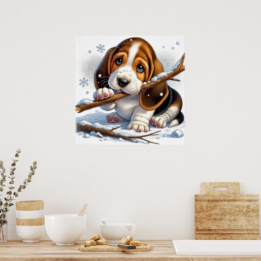 Poster Adorable Chiot tenant un bâton moelleux (Cuisine)