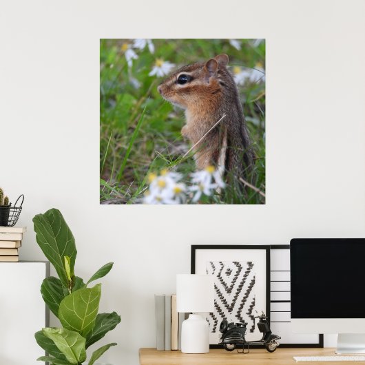 Poster Adorable Chipmunk en fleurs (Bureau à domicile)