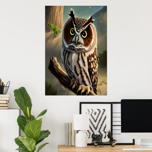 Poster Adorable Chouette à oreilles longues | AI Art Post (Bureau à domicile)