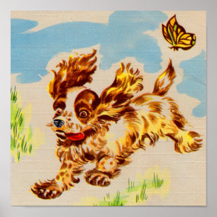 Poster adorable cocker spaniel chiot sur la course