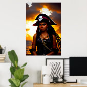 Poster Adorable Dame des Caraïbes Pirate | Art AI (Bureau à domicile)