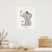 Poster Adorable Doodle Elephant mignon et animal jouant (Cuisine)