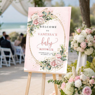 Poster Adorable Dusty Pink Floral Eucalyptus Baby Shower