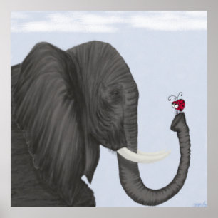 Poster Adorable Elephant and Cute Ladybug