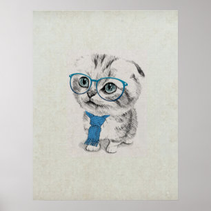Poster adorable et drôle dessin animal chaton tendance