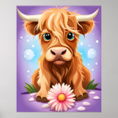 Poster Adorable Fantaisiste Vache Écossaise des Highlands (Devant)