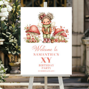 Poster Adorable Fée Rose Floral Fille Anniversaire Bienve