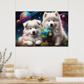 Poster Adorable Fluffy Samoyé Puppies, Paix sur Terre (Cuisine)