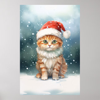 Poster Adorable Gingembre Chat Chat Kitten Dans La Neige