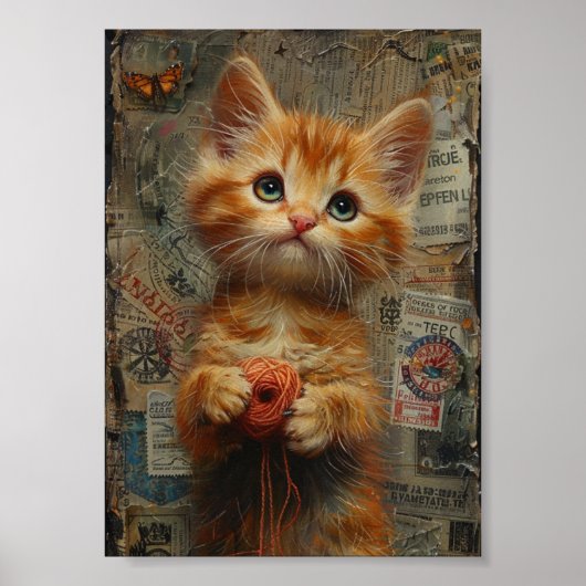 Poster Adorable Ginger Kitten avec collage en fil (Devant)