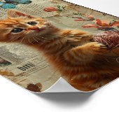 Poster Adorable Ginger Kitten Avec papillon bleu Fil (Coin)