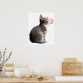 Poster Adorable Gray Kitten Chat Bubble Gum Nursery Enfan (Cuisine)