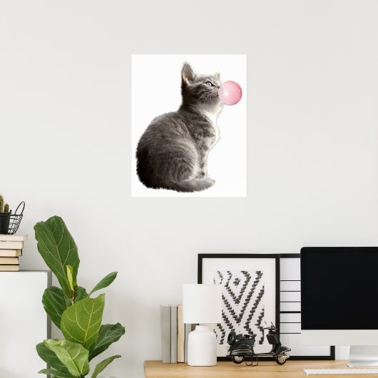 Poster Adorable Gray Kitten Chat Bubble Gum Nursery Enfan (Bureau à domicile)