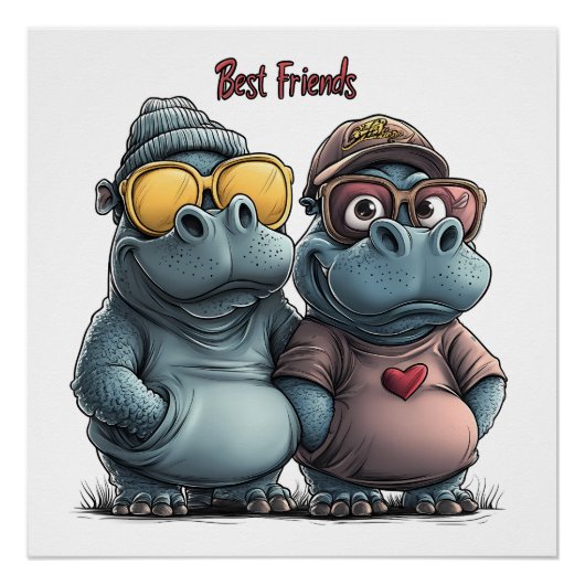 Poster Adorable Hippo Best Friends Wall Art (Devant)