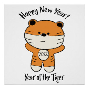 Poster Adorable Joyeux Nouvel An 2022 Année du Tigre