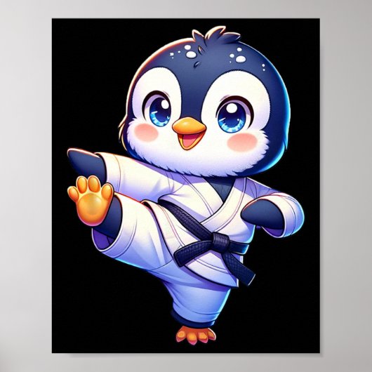 Poster Adorable Karate Penguin Crane Kick Pose (Devant)