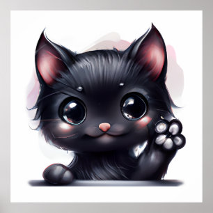 Poster Adorable Kawaii Chat noir
