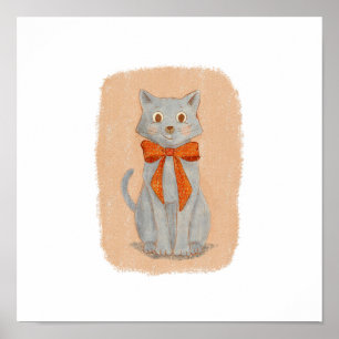 Poster Adorable Kitten gris avec une corse rouge