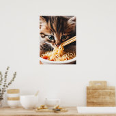 Poster Adorable Kitten Manger Ramen nouilles (Cuisine)
