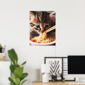 Poster Adorable Kitten Manger Ramen nouilles (Bureau à domicile)