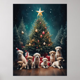Poster Adorable Labrador Retriever Puppies Christmas Art
