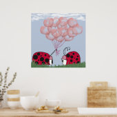 Poster Adorable Ladybug Avec Joli Bouquet De Balloon Rose (Cuisine)